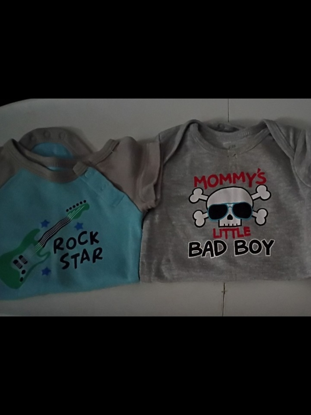 Mommy's Little Bad Boy & Rock Star Baby Tee Set - Grey and Light Blue